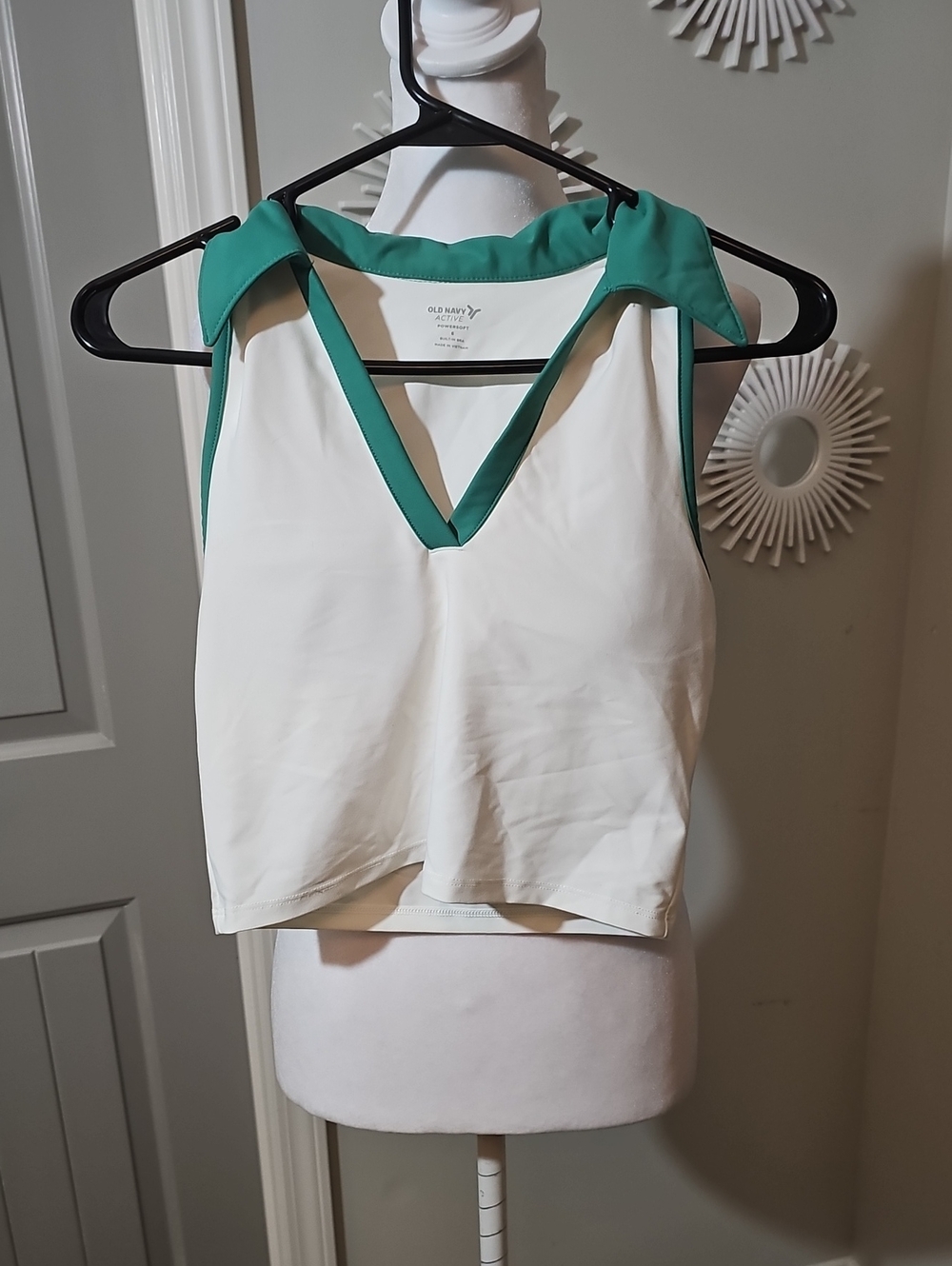 Old Navy White V-Neck Active Wear Top with Built In Bra